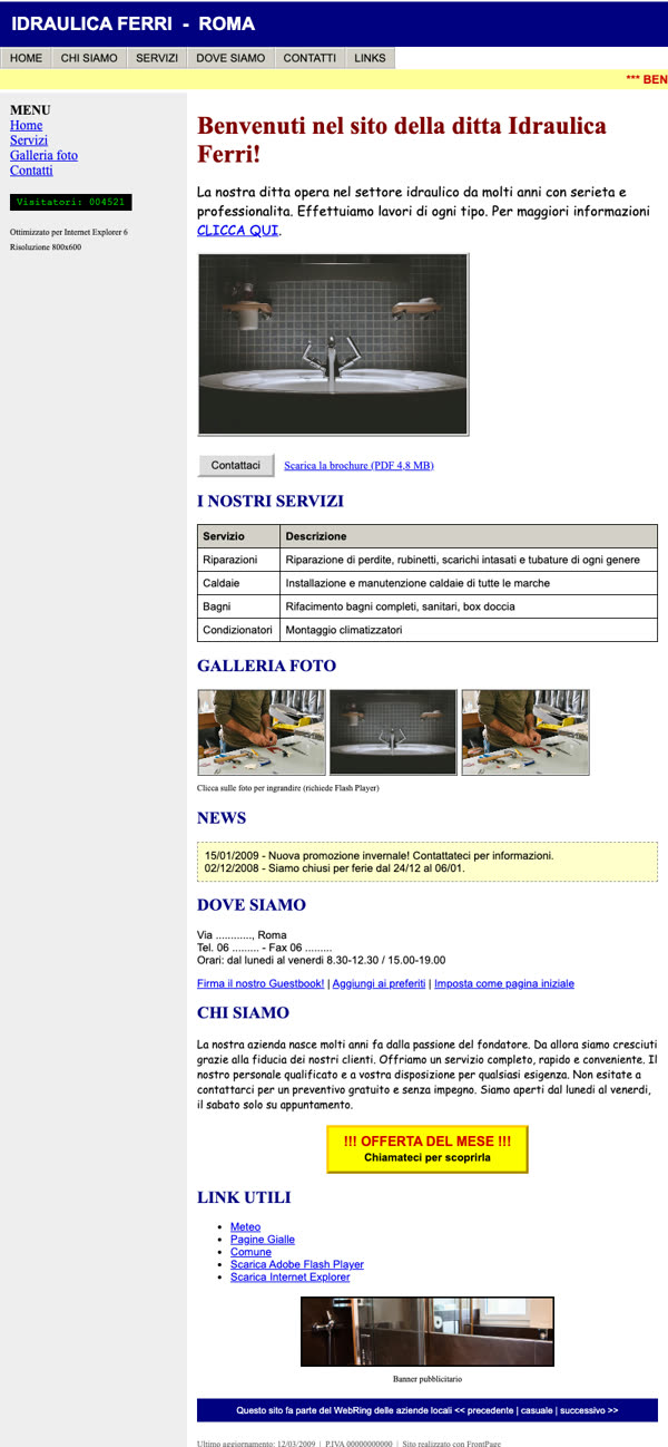 Idraulica Ferri, sito del 2009 visto dal telefono