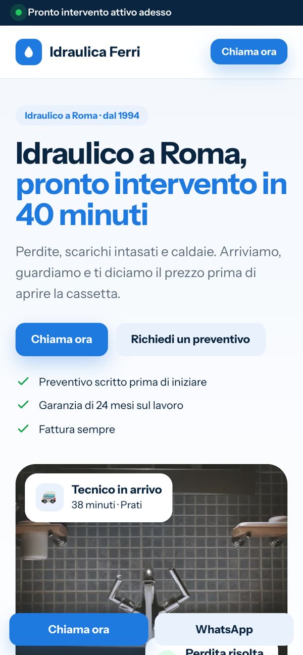 Idraulica Ferri, sito rifatto: versione da telefono
